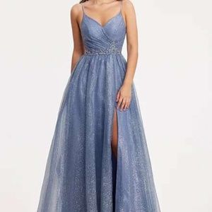 Angela & Alison Prom Dress, Style 22032 Steel Blue, Size 6